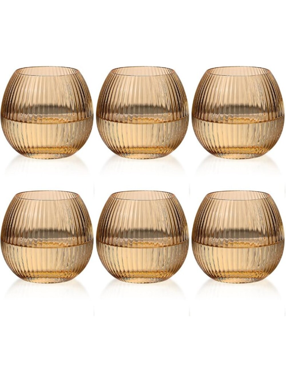 Set of 6 Brown Ribbed Stemless Drinking Glasses - 10.8 OZ for Wine, Cocktails